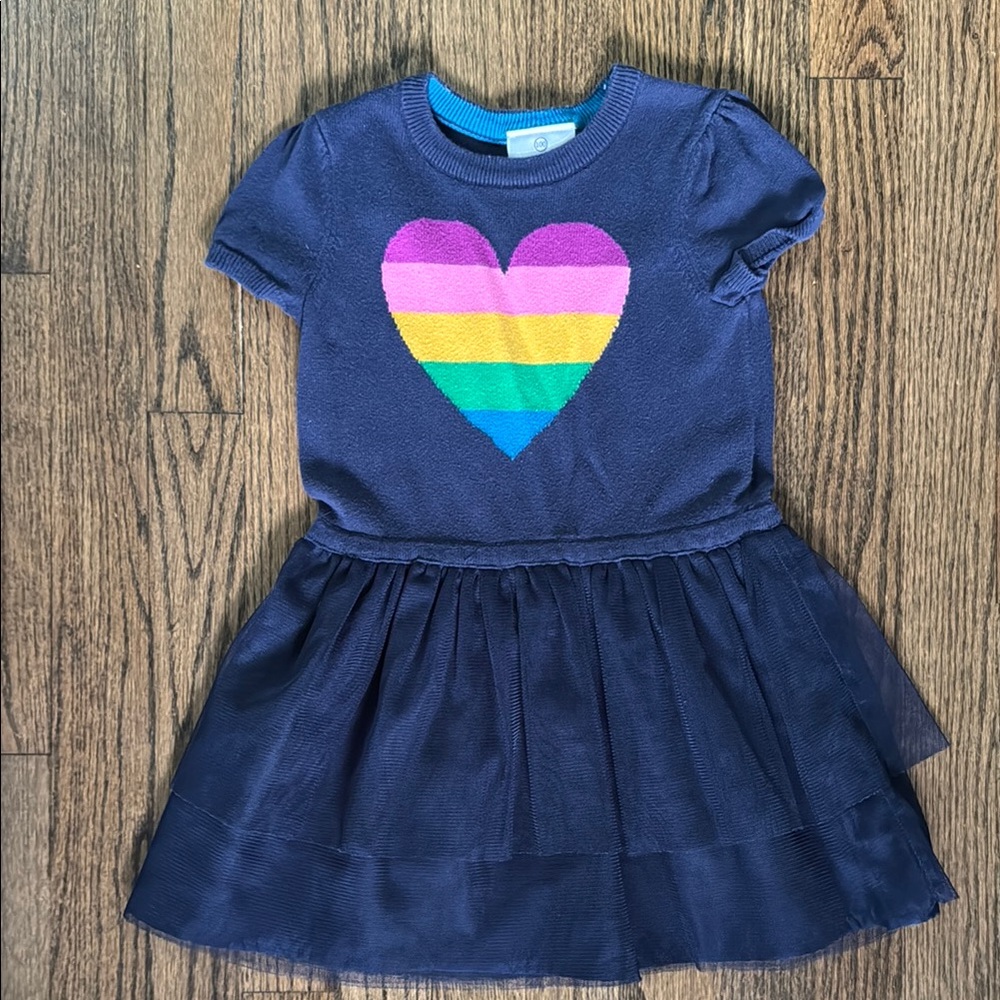 Hanna Andersson Navy Dress with Rainbow Heart